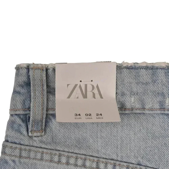 NWT Zara Light Wash Jean Shorts High Rise Distressed Button Fly Size 2 - Picture 6 of 11